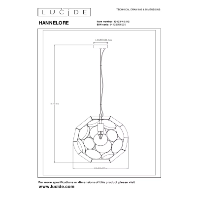 HANNELORE - Lampa wisząca - Ø 40 cm - 1xE27 - Matt Gold / Brass 10423/40/02 Lucide